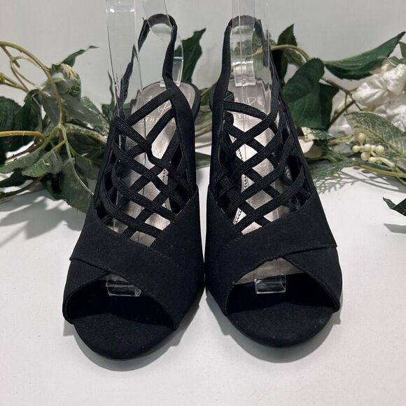 IMPO Vanya Heel Sandals Women's Size 7.5 Black Go Stretch Strappy Slingback - Picture 1 of 13